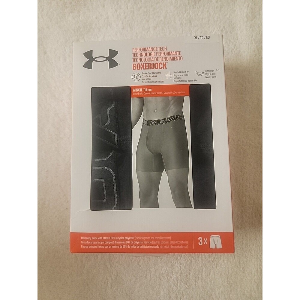 Under Armour UA 3 Pack Men's Tech 9" Boxerjock Three Boxer Briefs Black Size XL